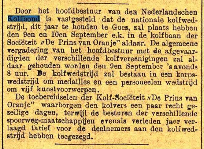 Nationale kolfwedstrijd Goes - 1889