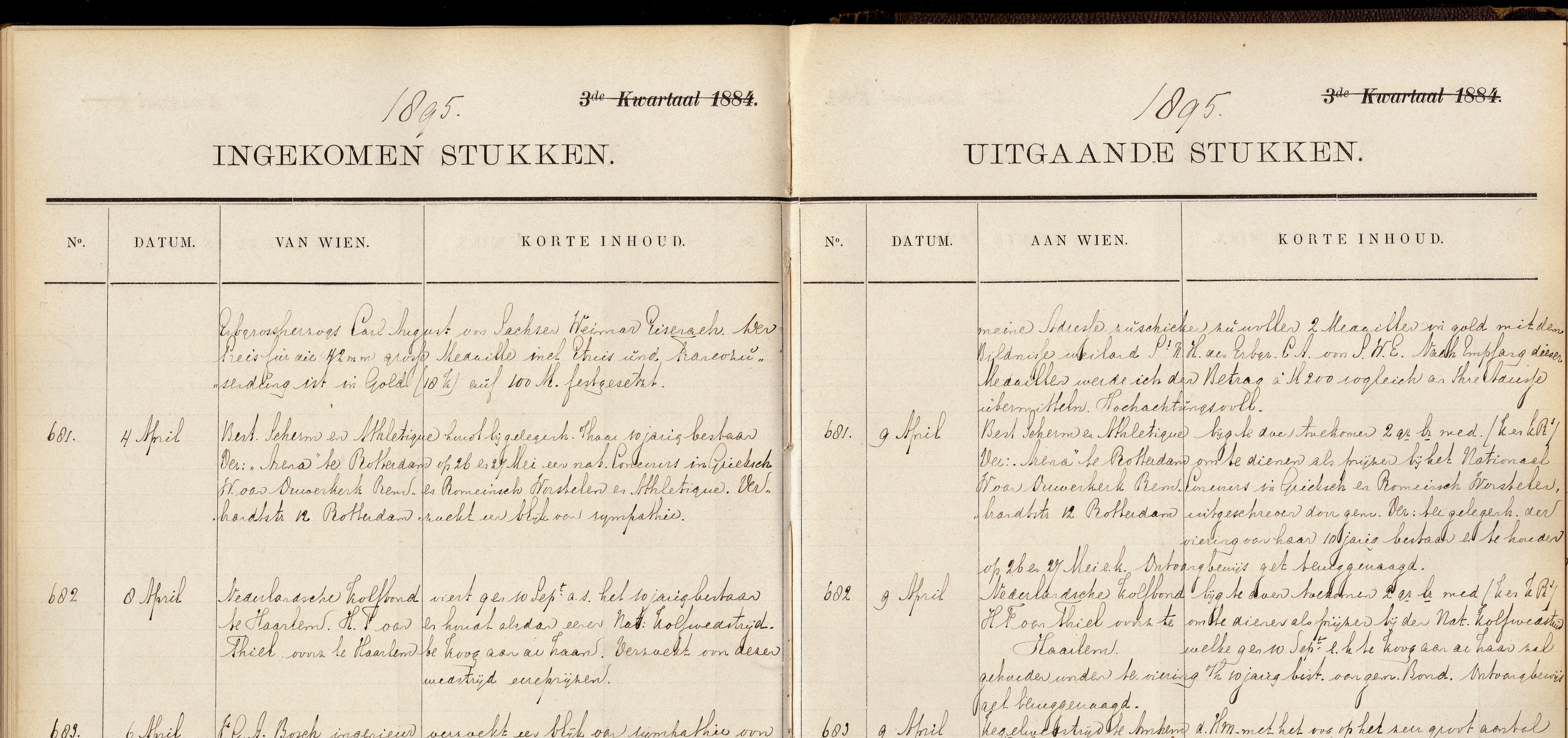 Brievenboek koningin Wilhelmina. 1895