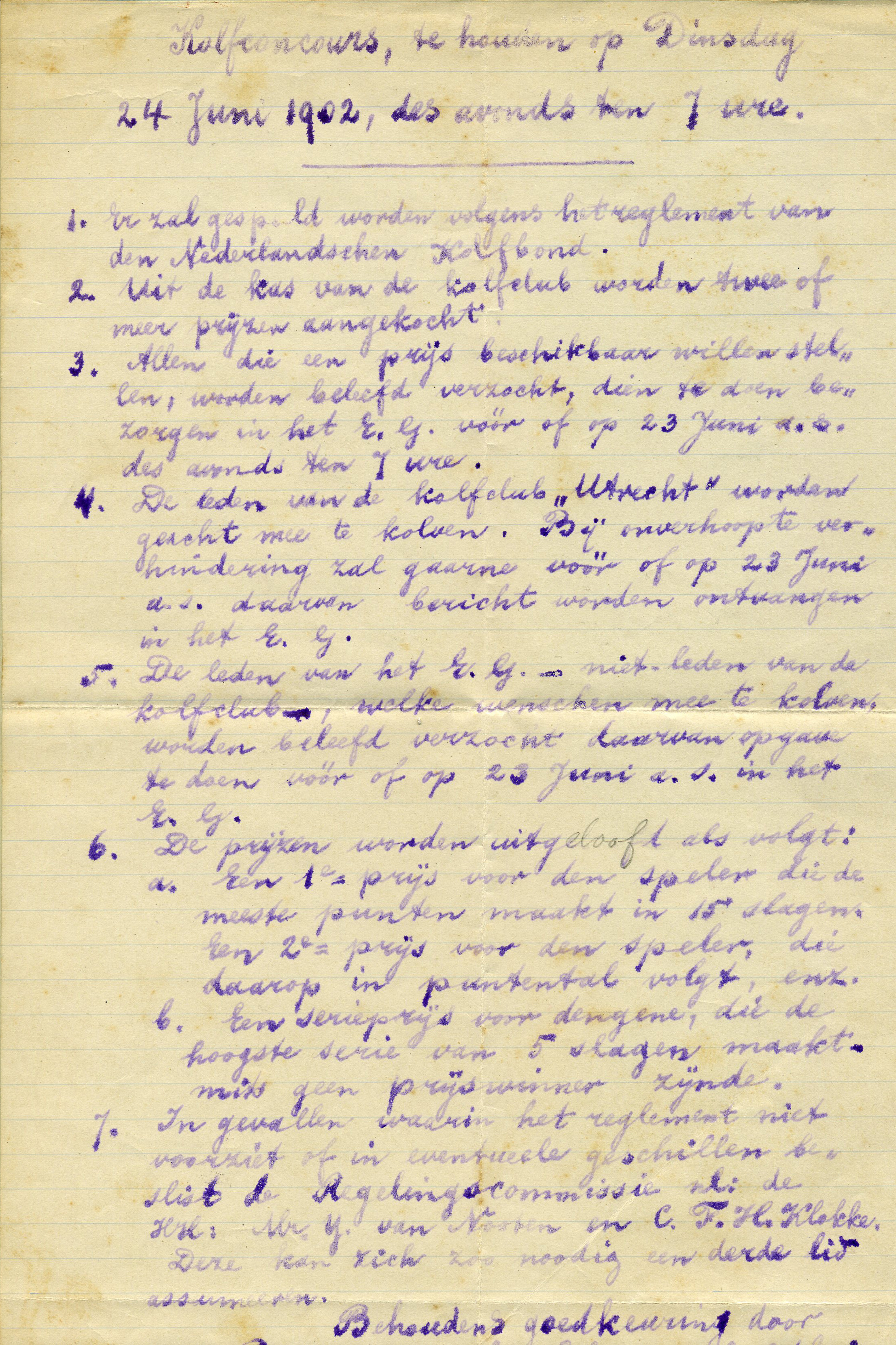 Aankondiging kolfconcours Utrecht. 1902