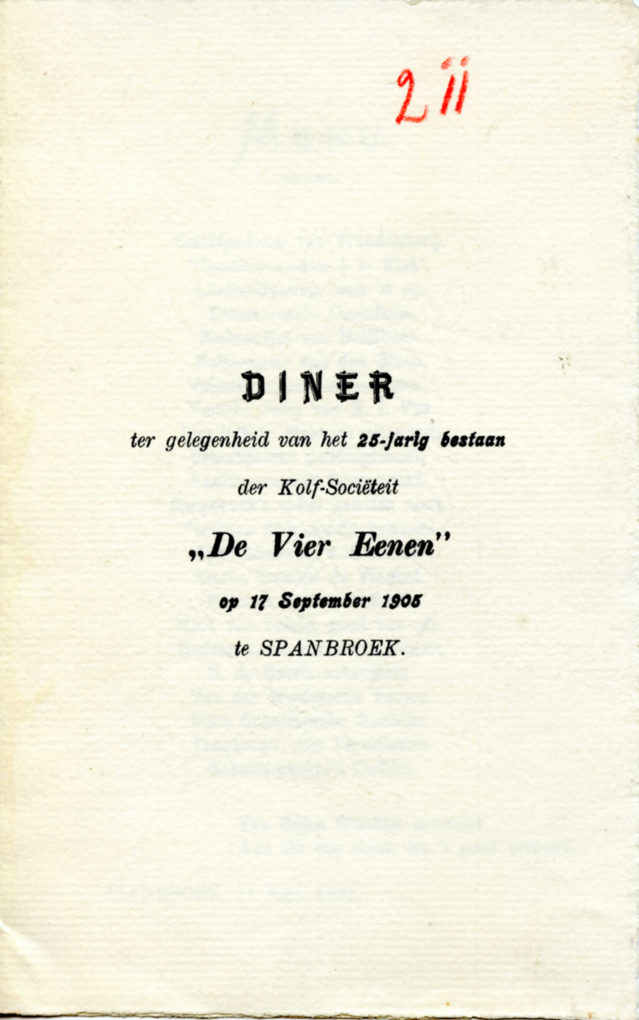 Manukaart 'De Vier Eenen'. 1905