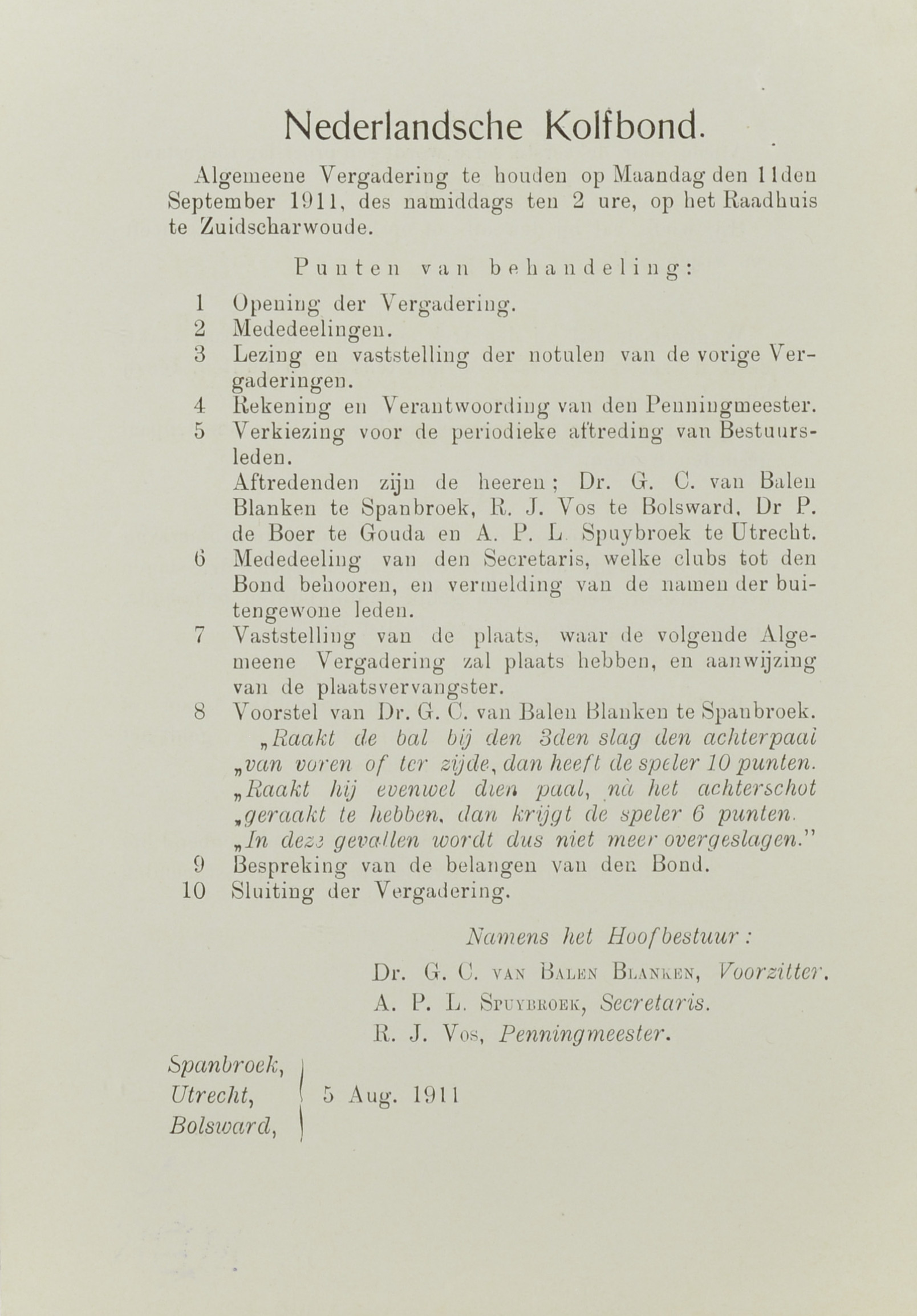Algemeene Vergadering Kolfbond - 1911