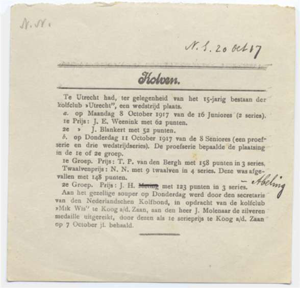 Kolven, Nederlandsche Sport, 20 oktober - 1917