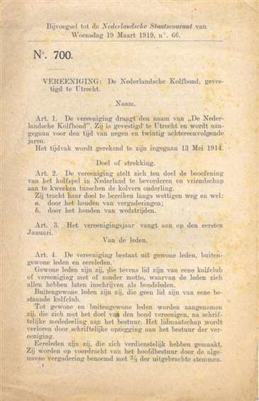 Nederlandsche Staatscourant, Statuten Kolfbond. 1919