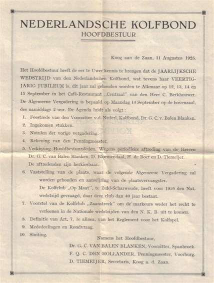 Aankondiging Kolfbond - 1925