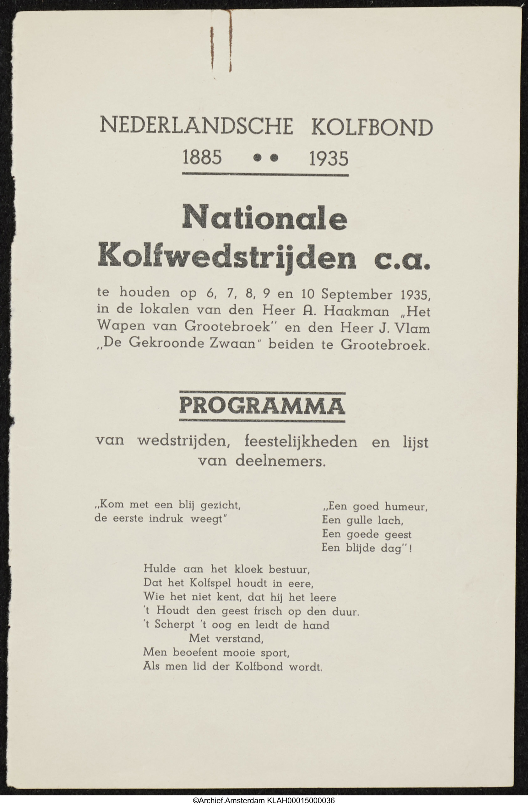Programmaboekje Nationale Kolfwedstrijden - 1935