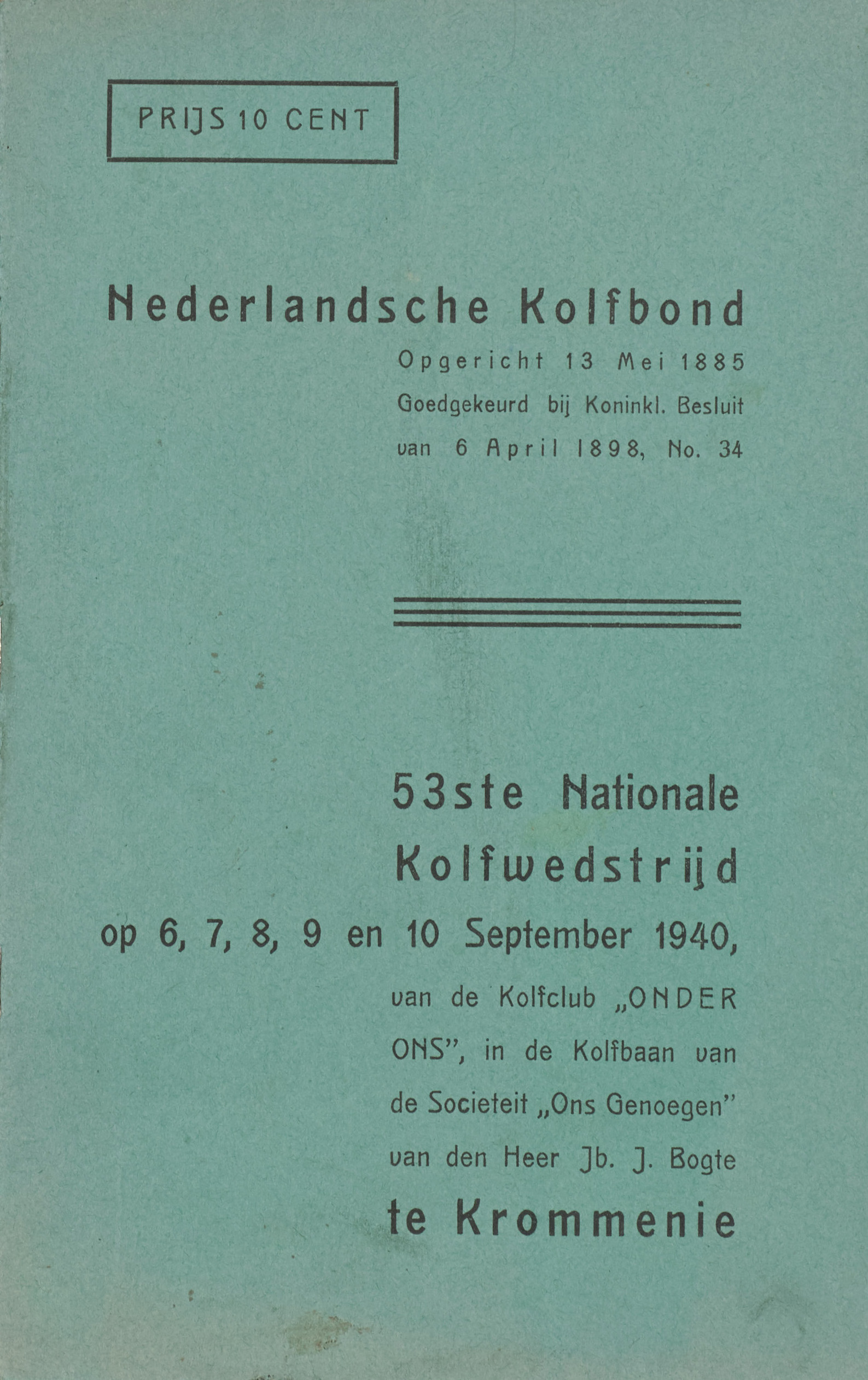 Programmaboekje Nationale Kolfwedstrijd - 1940