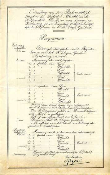 Programma bekerwedstrijd St. Eloyen Gasthuis en De Prins van Oranje. 1947