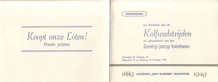 Uitnodiging kolfwedstrijden. 1949