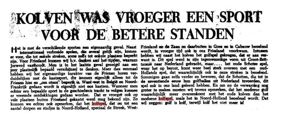 Over het kolfspel. 1954