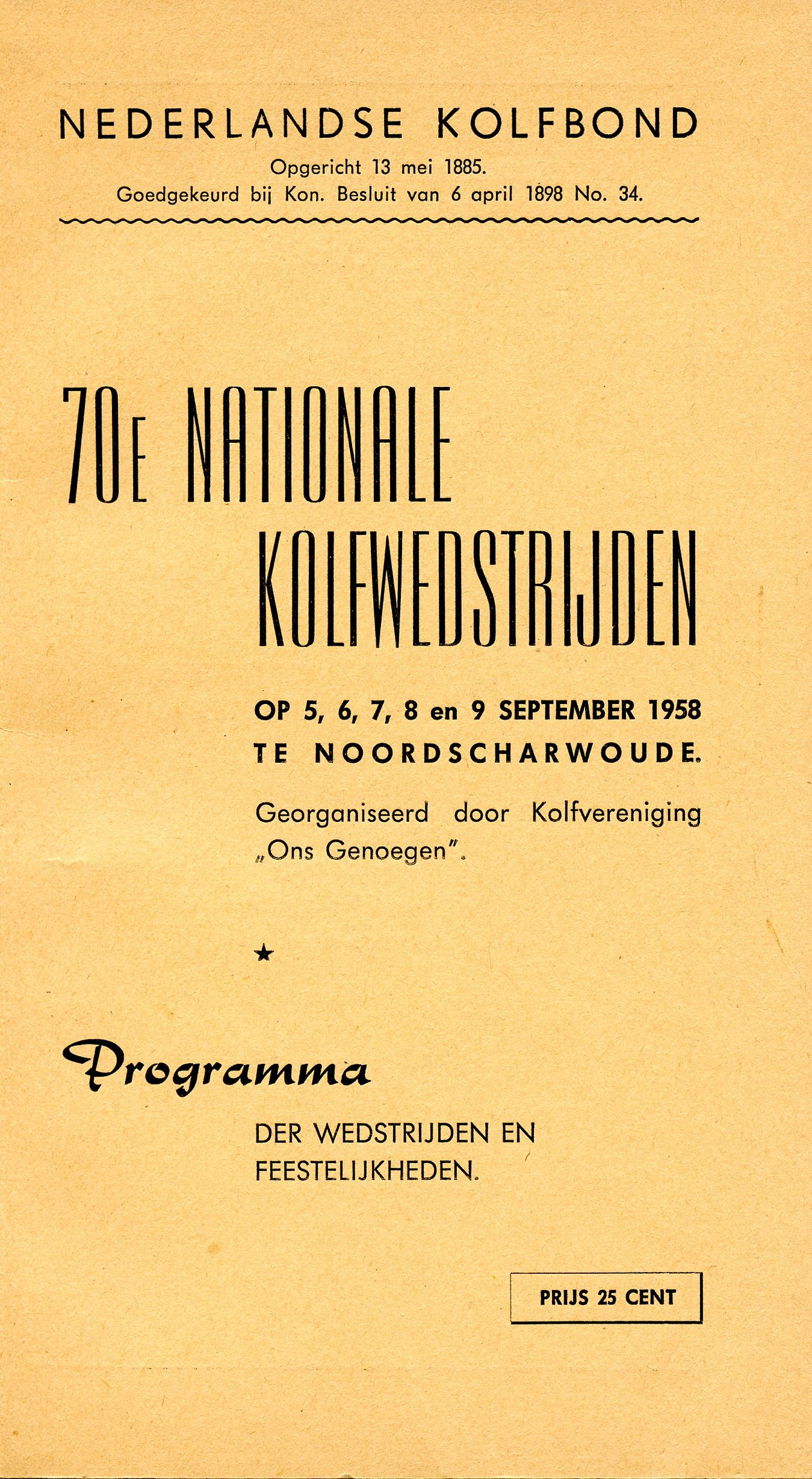 Programma 70e Nationale Kolfwedstrijden - 1958