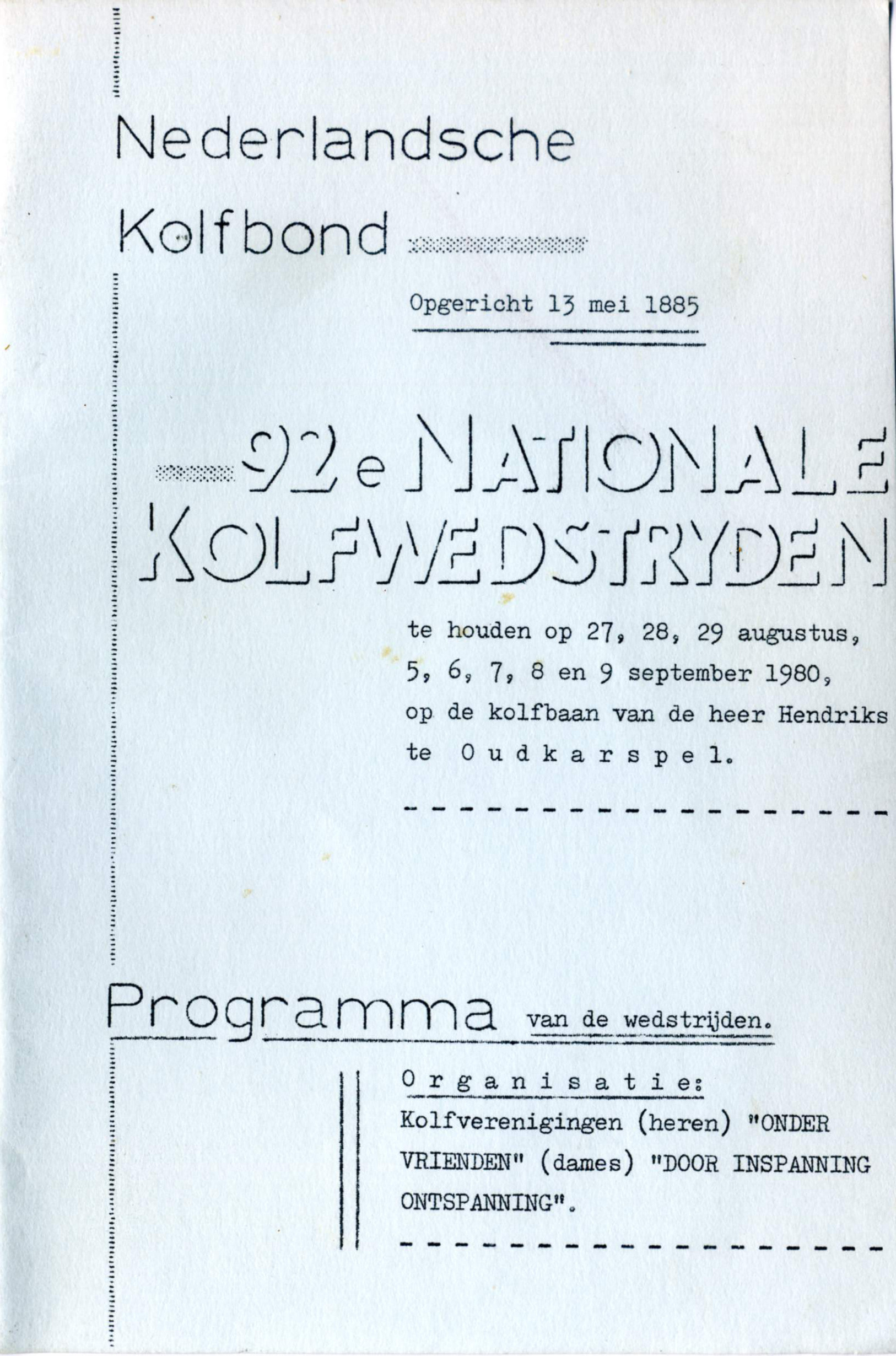 Programma 92e Nationale Kolfwedstrijden - 1980