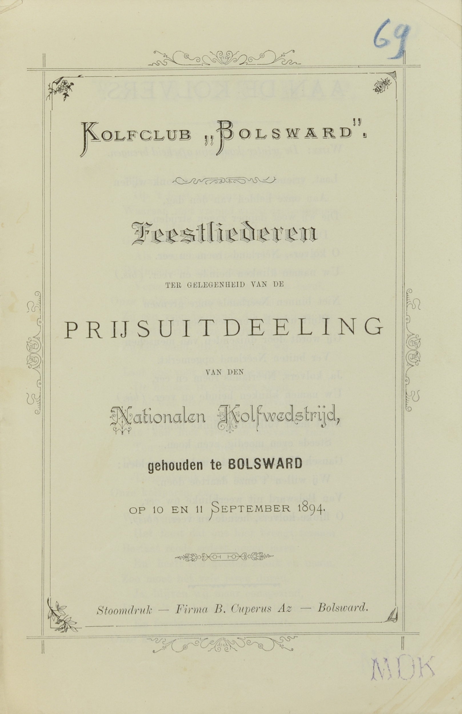 Feestliederen Nationale Kolfwedstrijd - 1894