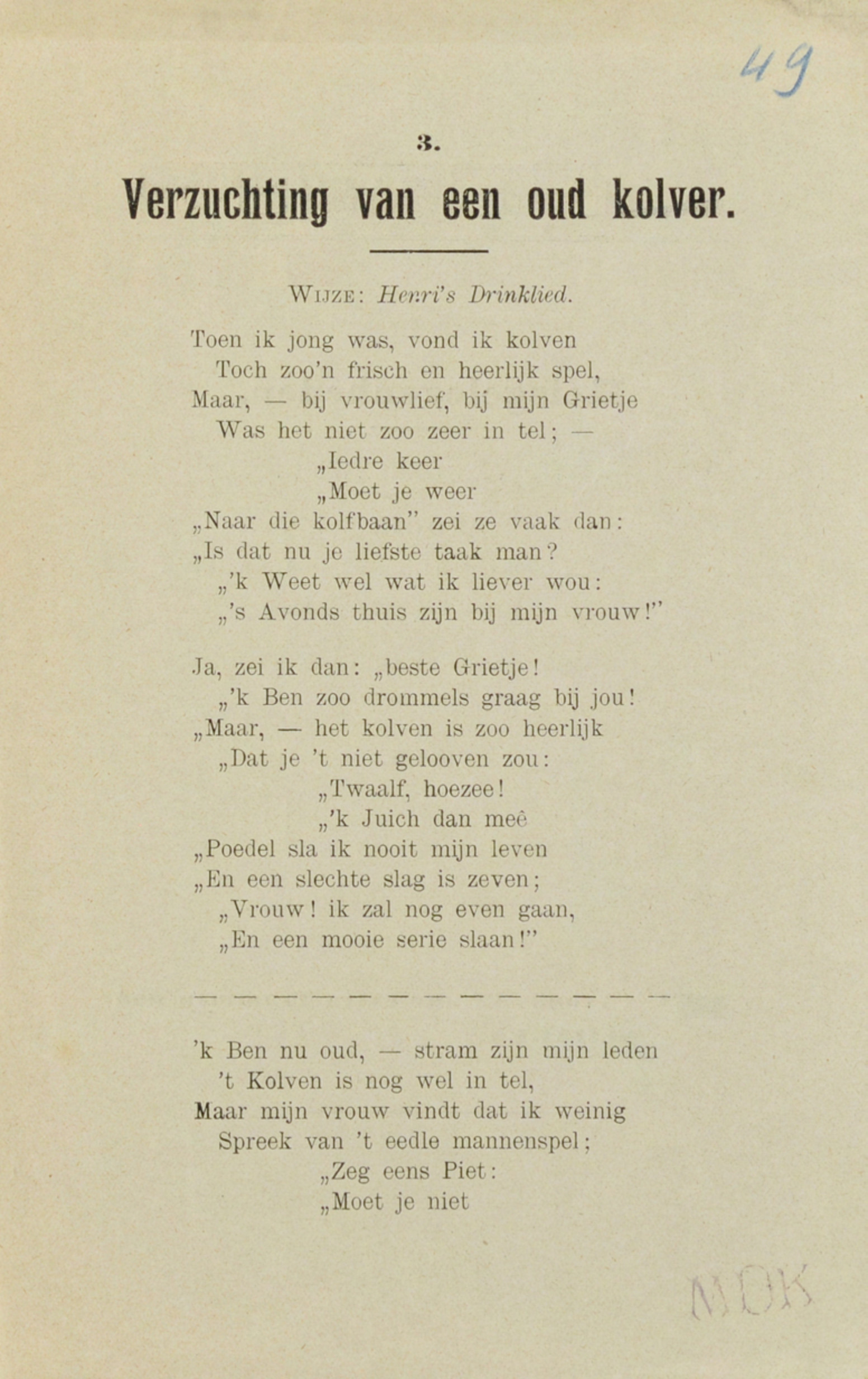 Verzuchting van een oud kolver. 1905