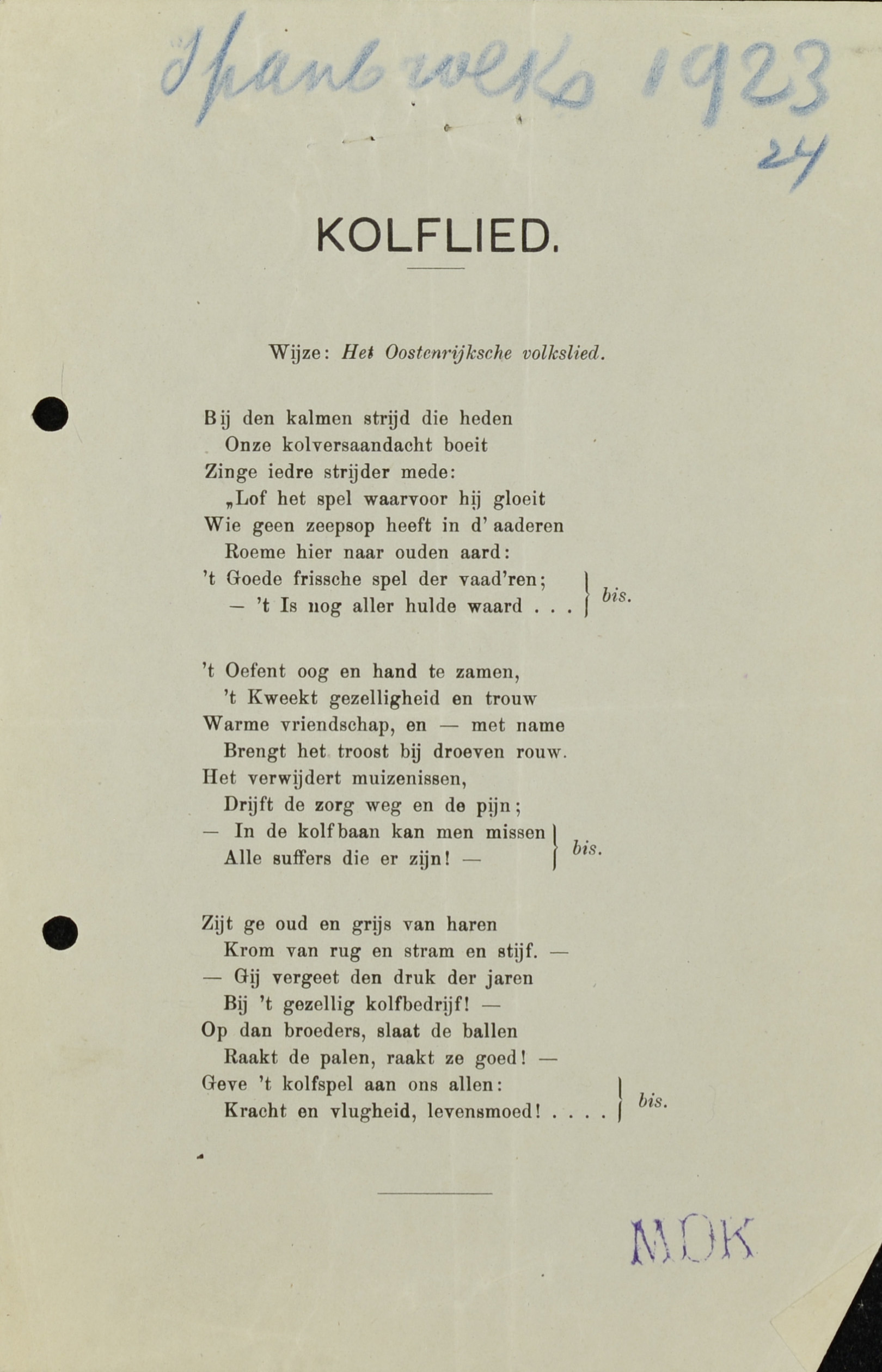 Kolflied. 1923