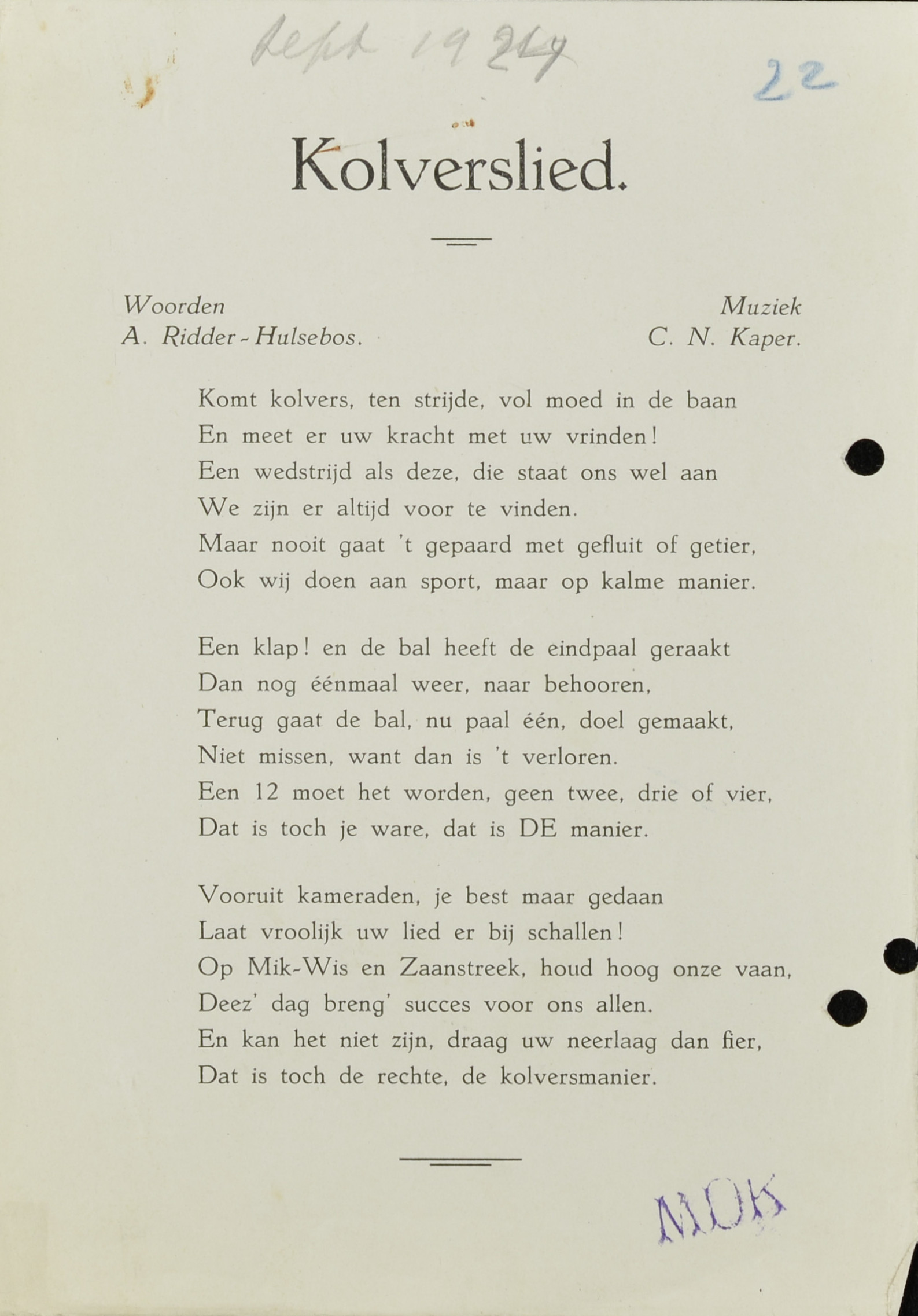 Kolverslied. 1924