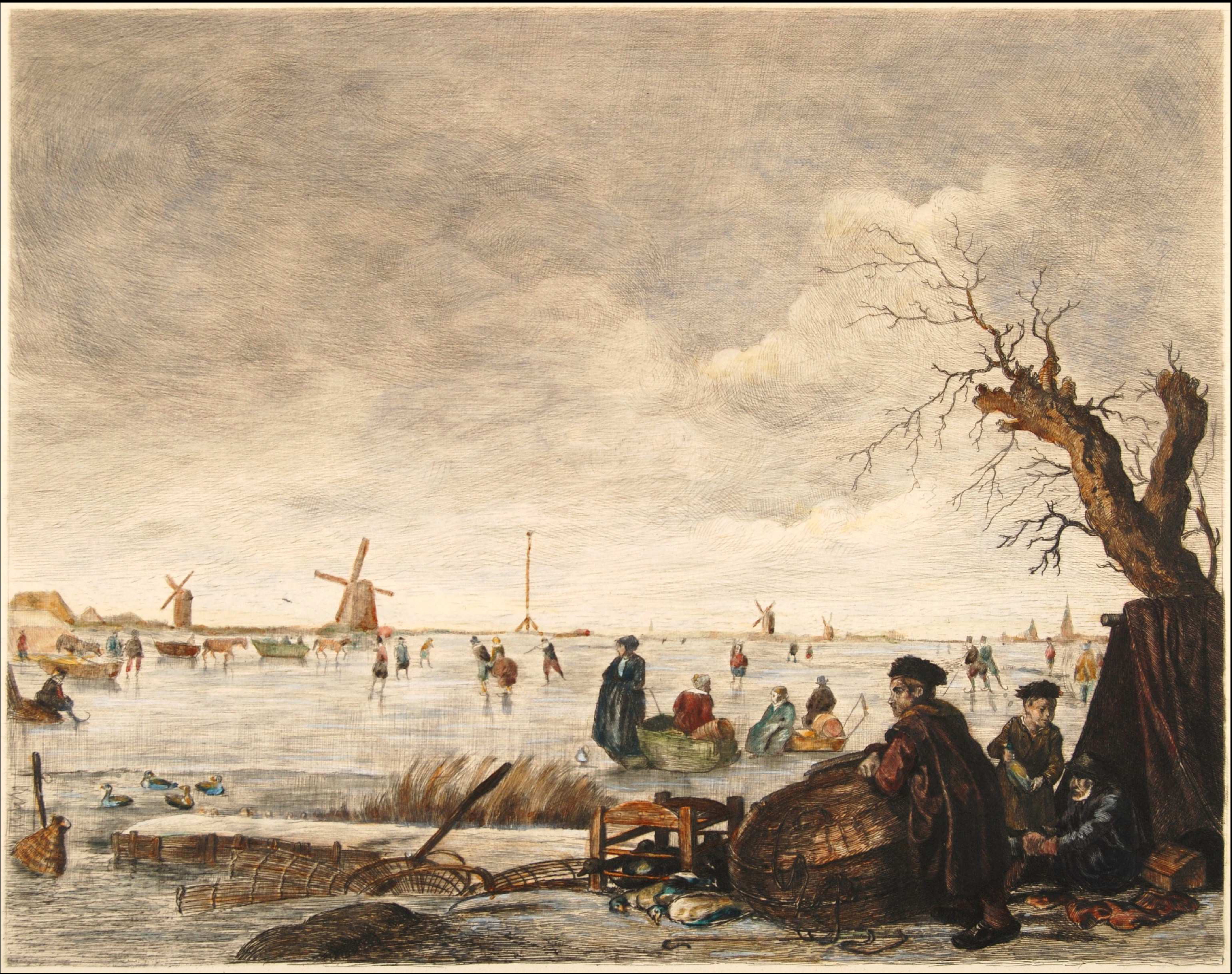 Willem Steelink II, IJsgezicht met eendenvangers. Ca. 1890