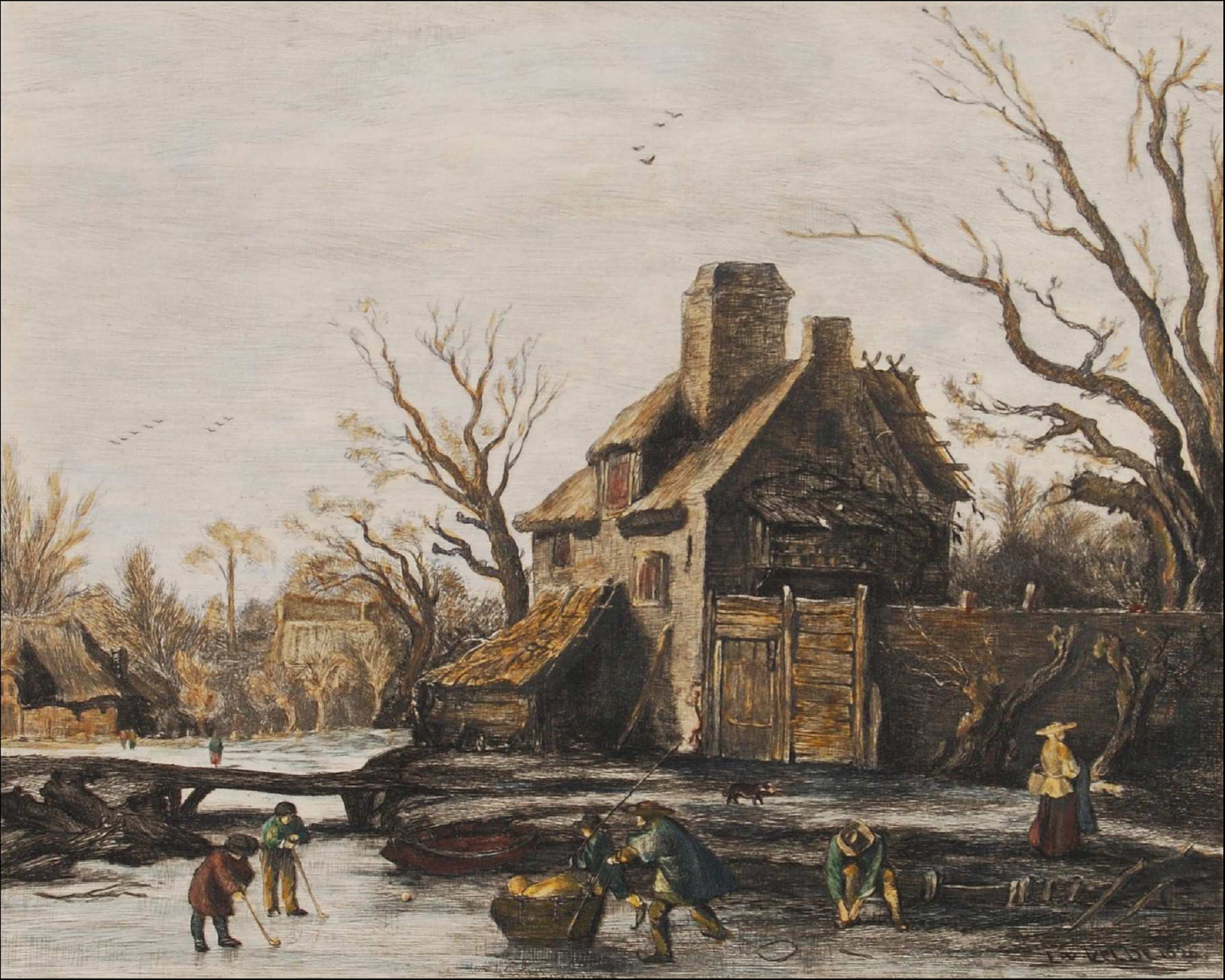 Willem Steelink II, Wintergezicht met ijsvermaak. 1888 - 1891