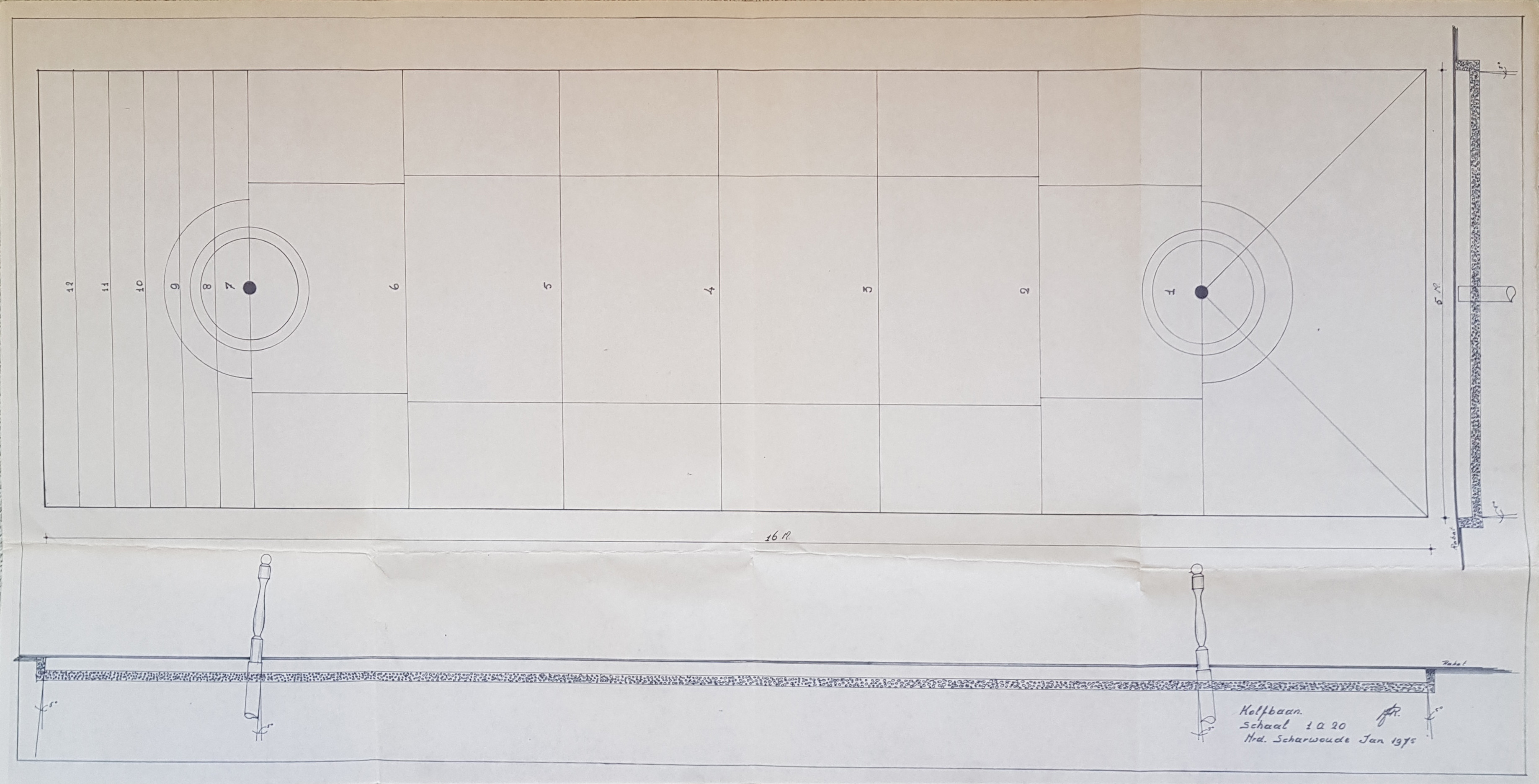 Ontwerptekening kolfbaan, Noord-Scharwoude. 1975