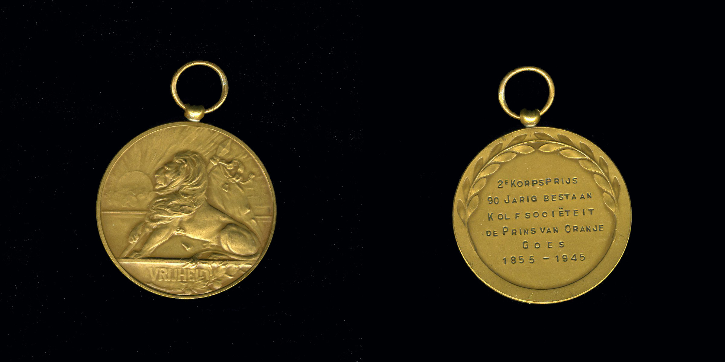 Bronzen kolfmedaille, Tweede korpsprijs, 90-jarig bestaan, De Prins van Oranje, Goes, St. Eloyen Gasthuis. 1945