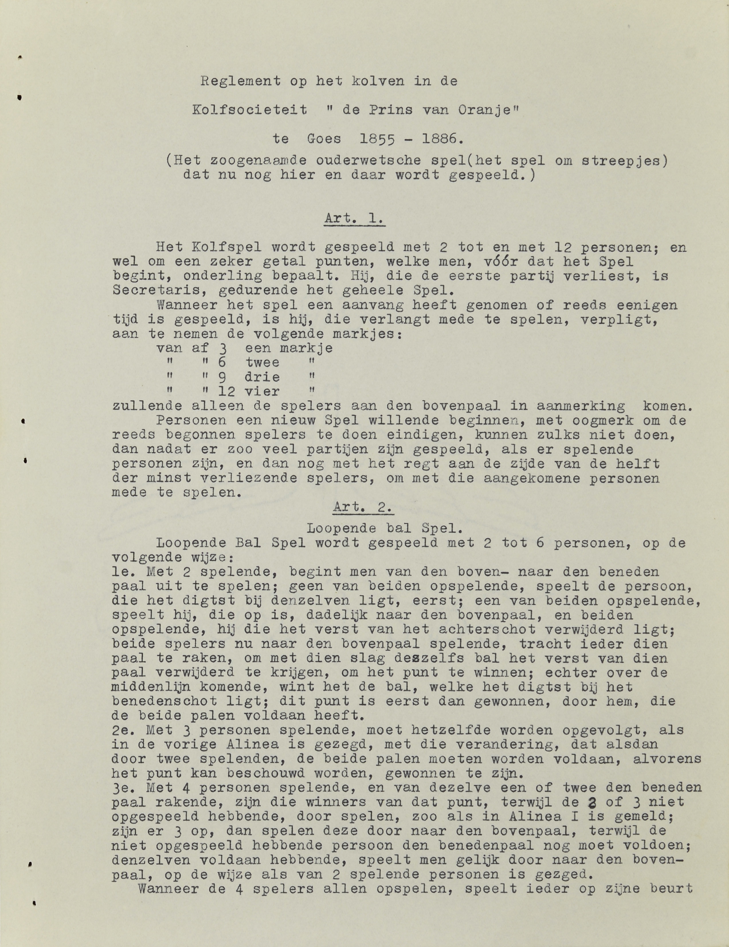 Reglement, De Prins van Oranje, Goes. 1892