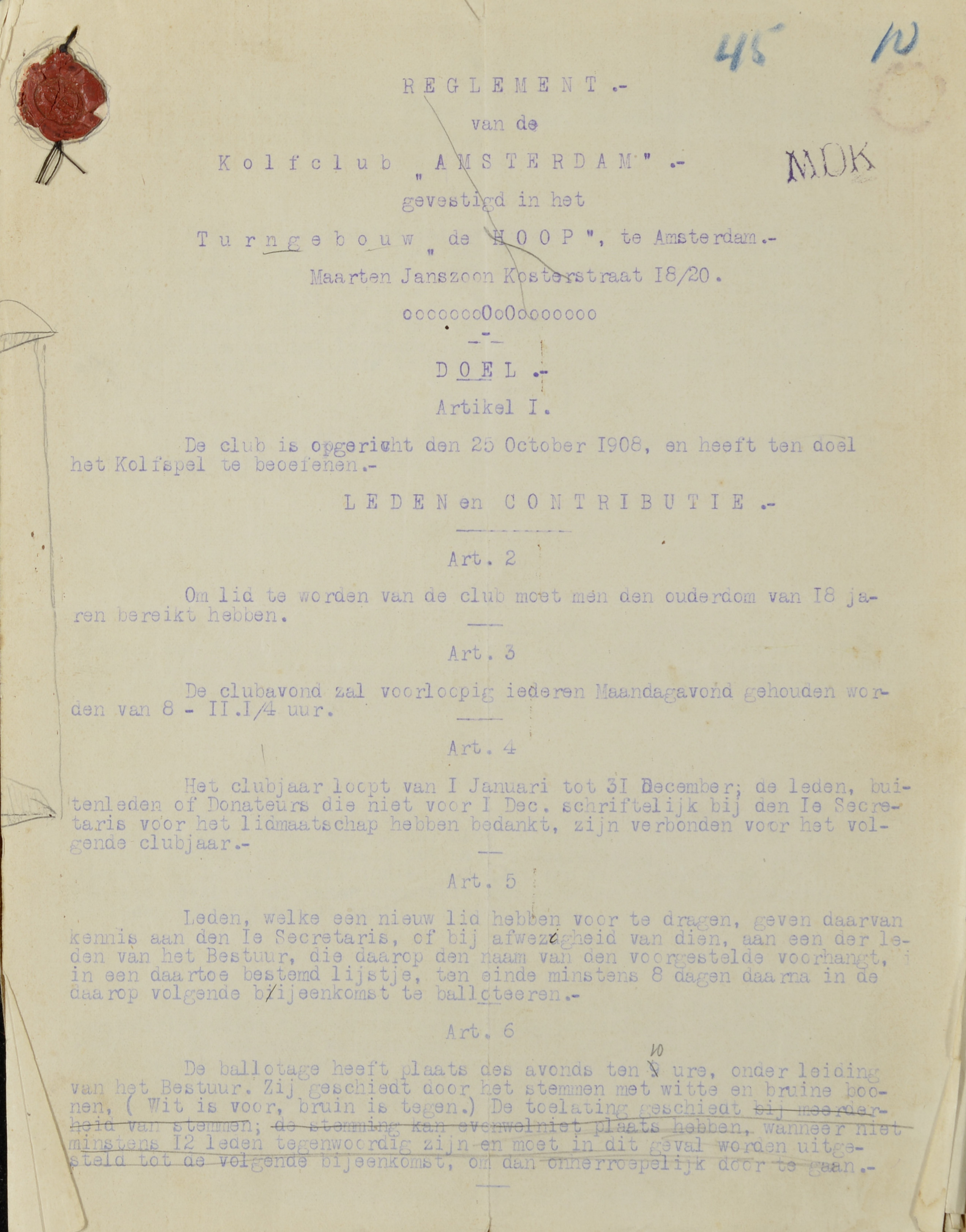 Reglement, Amsterdam. 1910 en 1911